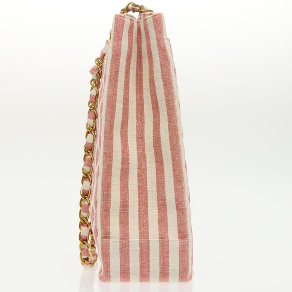 CHANEL Matelasse Chain Shoulder Bag Canvas Gold Pink CC Auth 96691SM