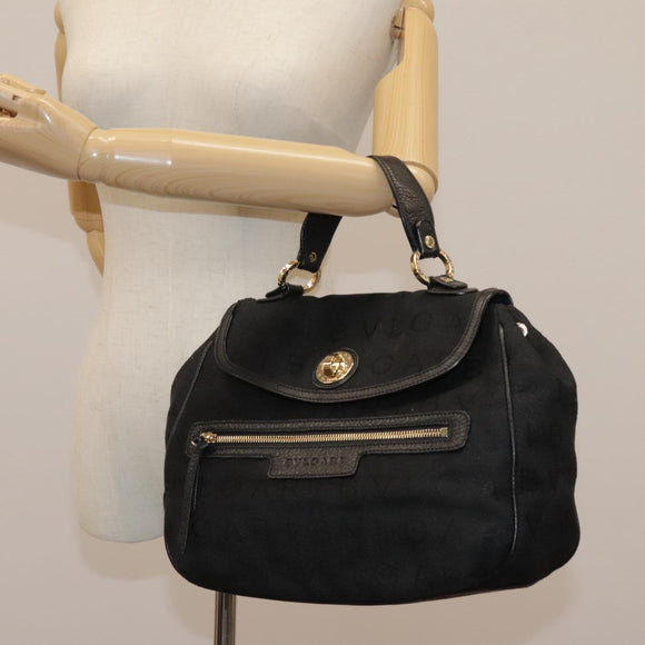 BVLGARI Logo Mania Hand Bag Canvas Black Auth 96720