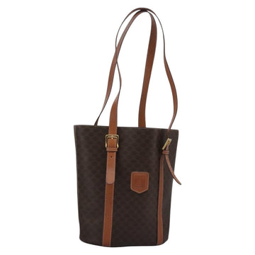 CELINE Macadam Canvas Shoulder Bag PVC Leather Brown Gold Auth 96725