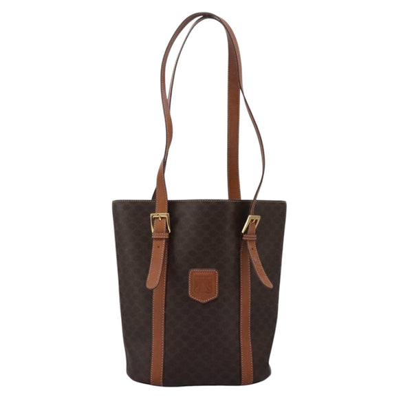 CELINE Macadam Canvas Shoulder Bag PVC Leather Brown Gold Auth 96725