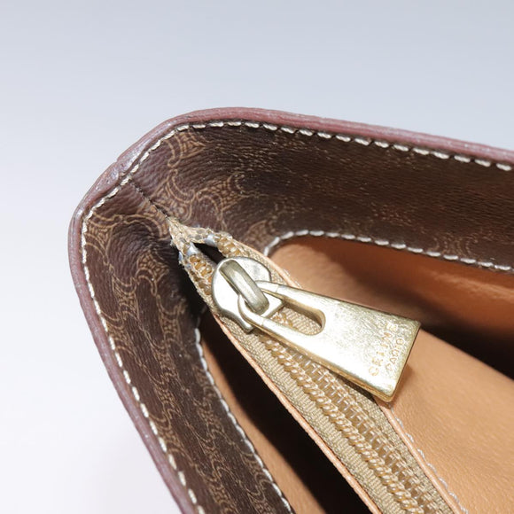 CELINE Macadam Canvas Shoulder Bag PVC Leather Brown Gold Auth 96725