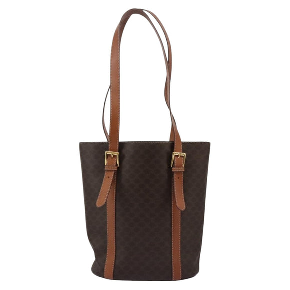 CELINE Macadam Canvas Shoulder Bag PVC Leather Brown Gold Auth 96725