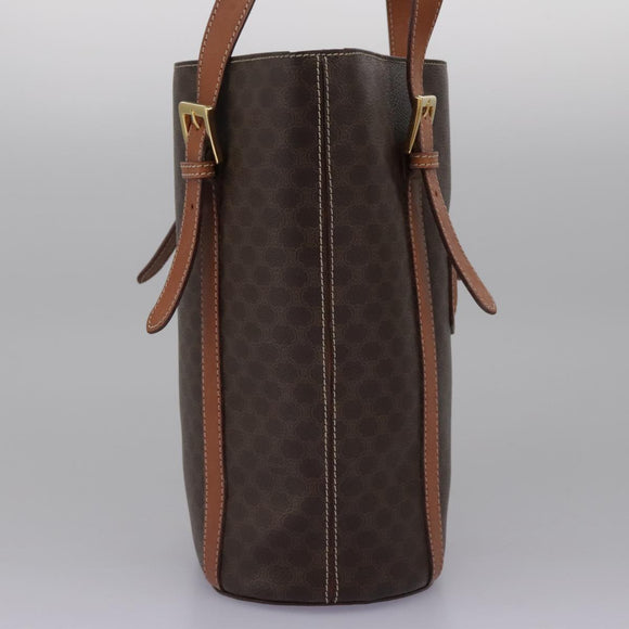 CELINE Macadam Canvas Shoulder Bag PVC Leather Brown Gold Auth 96725