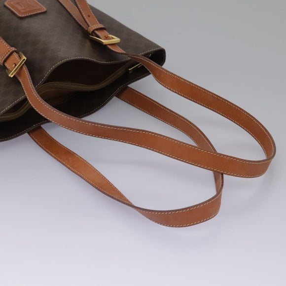 CELINE Macadam Canvas Shoulder Bag PVC Leather Brown Gold Auth 96725