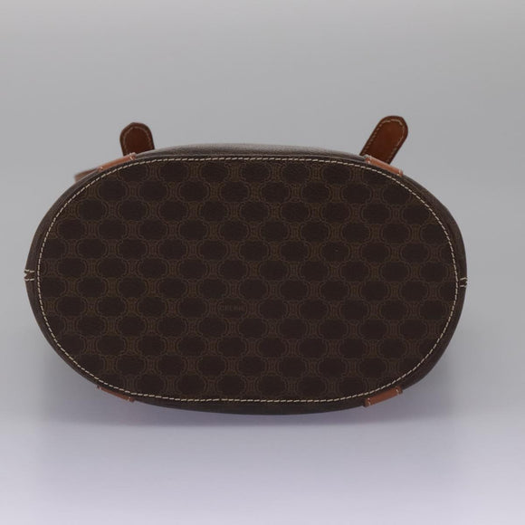 CELINE Macadam Canvas Shoulder Bag PVC Leather Brown Gold Auth 96725