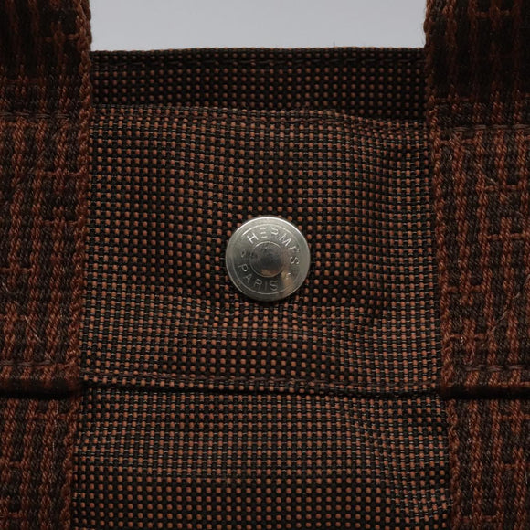 HERMES Her Line PM Tote Bag Canvas Brown Silver Auth 96726