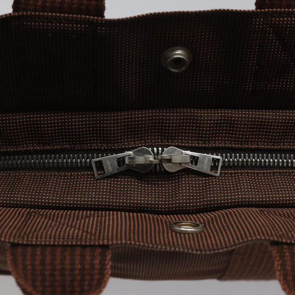HERMES Her Line PM Tote Bag Canvas Brown Silver Auth 96726