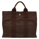 HERMES Her Line PM Tote Bag Canvas Brown Silver Auth 96726-13