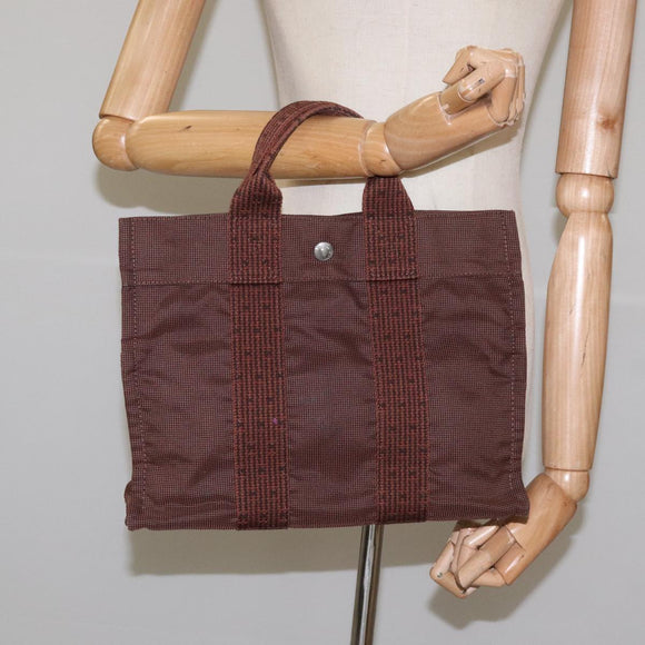 HERMES Her Line PM Tote Bag Canvas Brown Silver Auth 96726