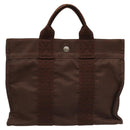HERMES Her Line PM Tote Bag Canvas Brown Silver Auth 96726-2