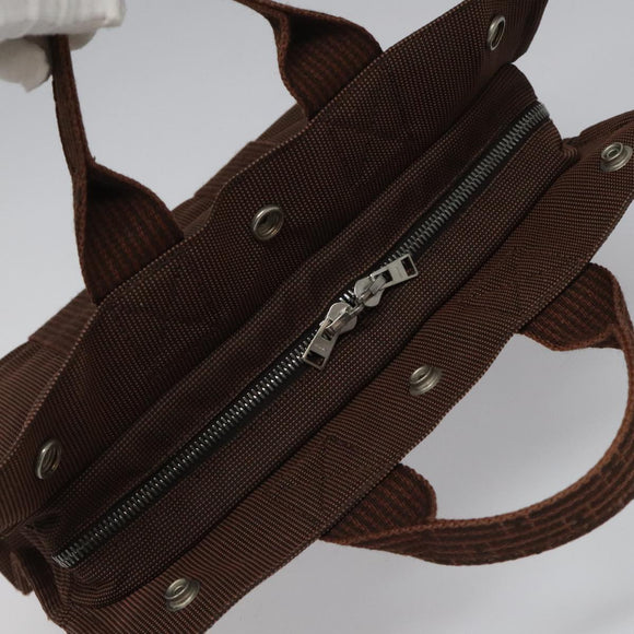 HERMES Her Line PM Tote Bag Canvas Brown Silver Auth 96726