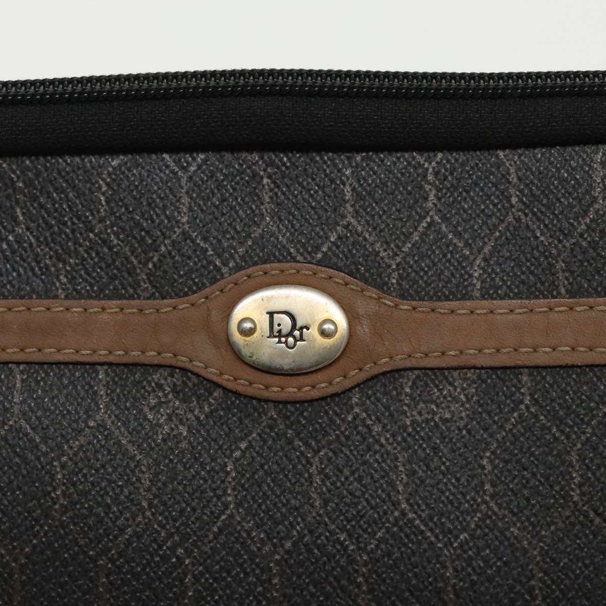 Christian Dior Honeycomb Canvas Clutch Bag PVC Leather Black Gold Auth 96732