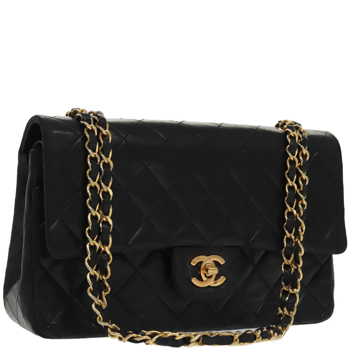 CHANEL Matelasse Chain Shoulder Bag Lamb Skin Black CC Auth 96734A