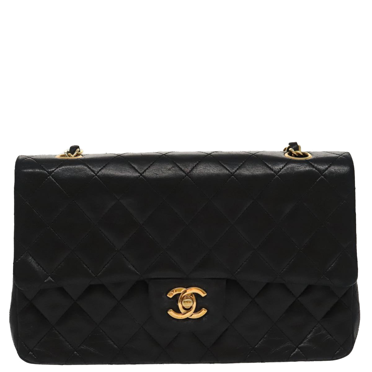 CHANEL Matelasse Chain Shoulder Bag Lamb Skin Black CC Auth 96734A