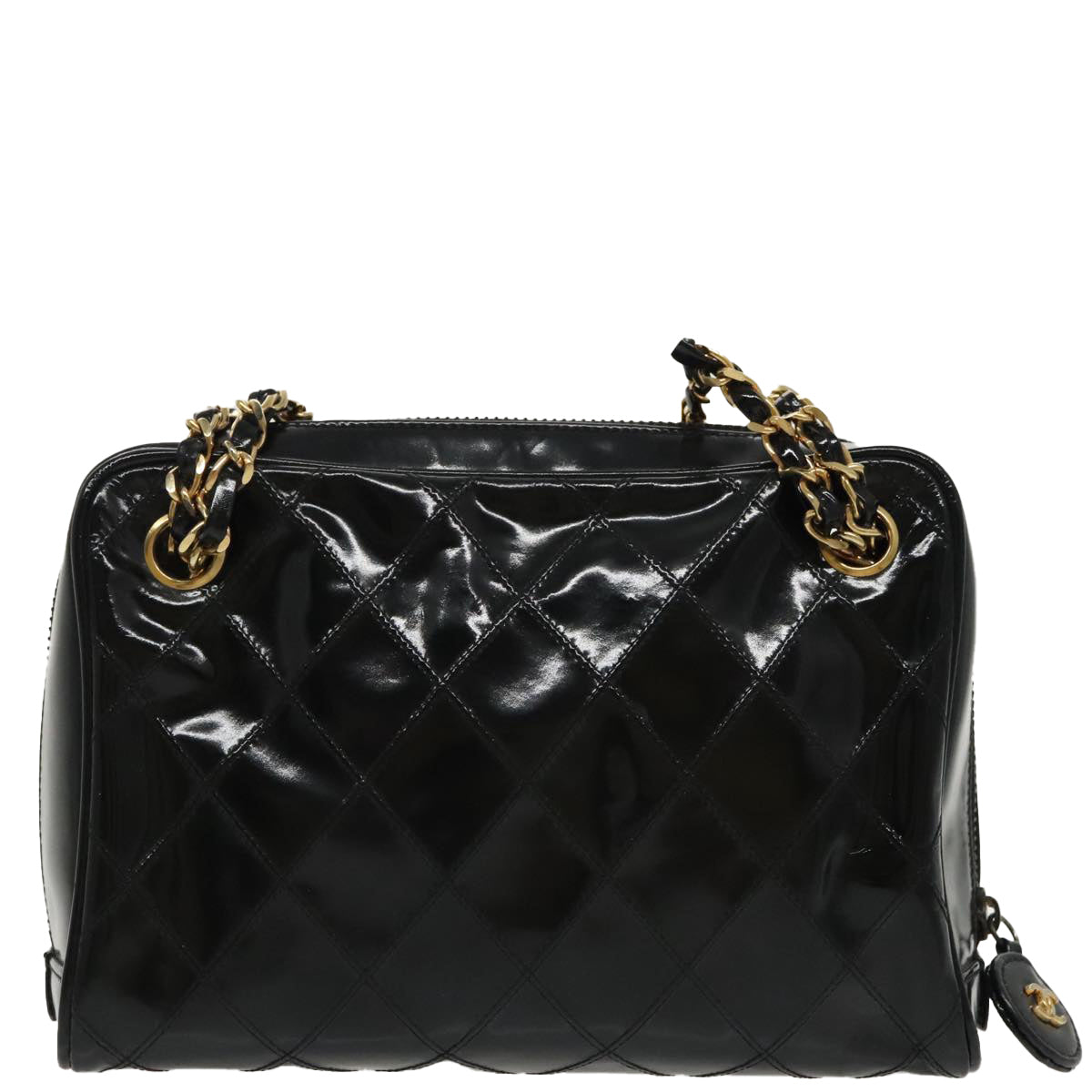 CHANEL Wild stitch Chain Shoulder Bag Patent leather Black CC Auth 96735 - 0