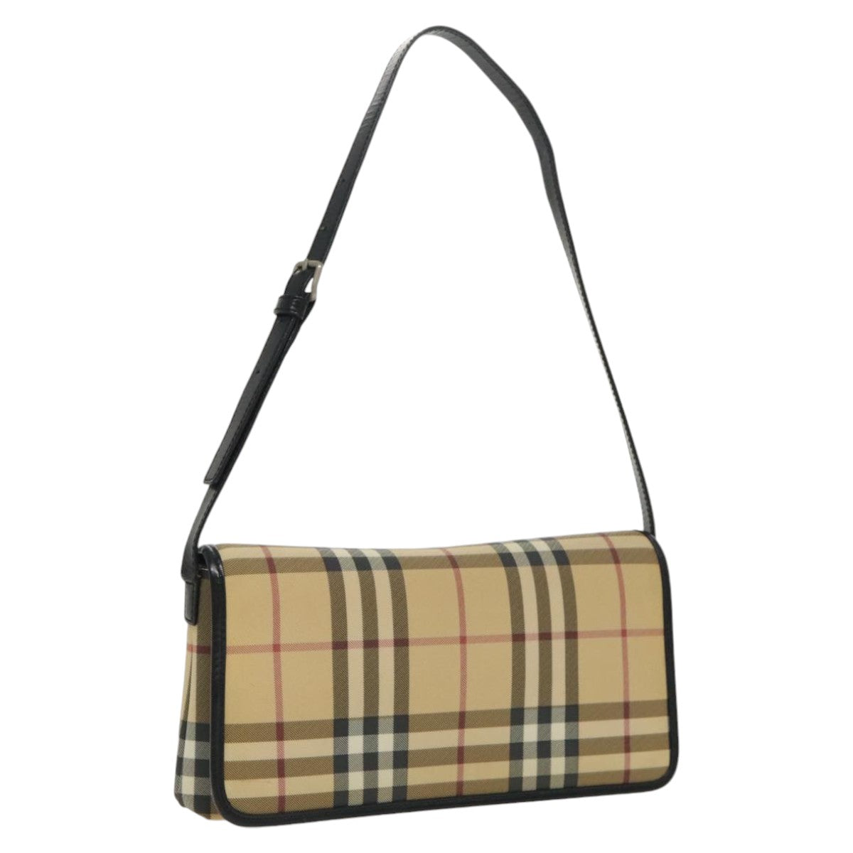 BURBERRY Nova Check Shoulder Bag PVC Beige Silver Auth 96742