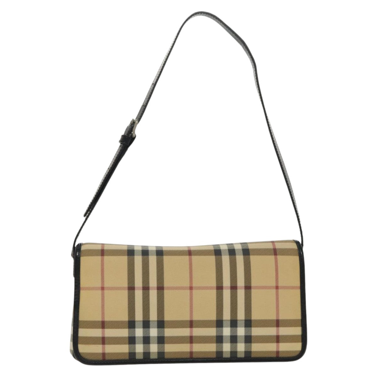 BURBERRY Nova Check Shoulder Bag PVC Beige Silver Auth 96742