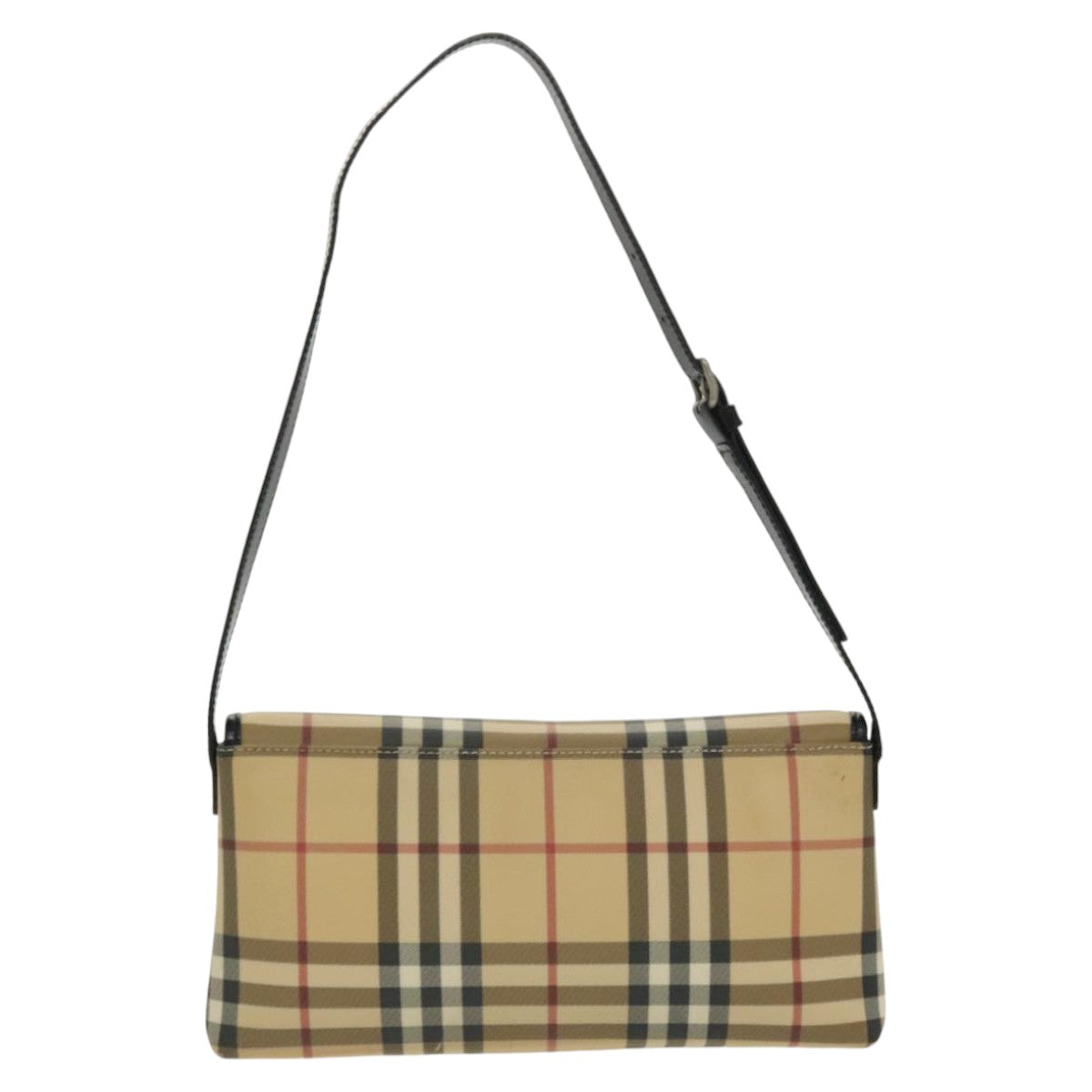 BURBERRY Nova Check Shoulder Bag PVC Beige Silver Auth 96742 - 0