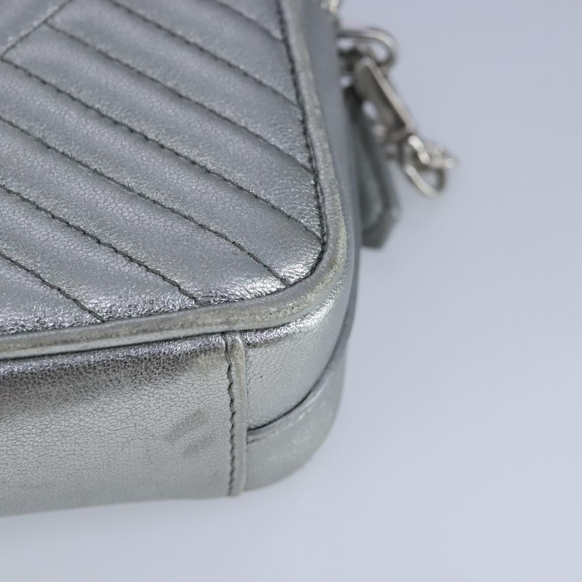 PRADA Chain Wallet Leather Silver Auth 96743