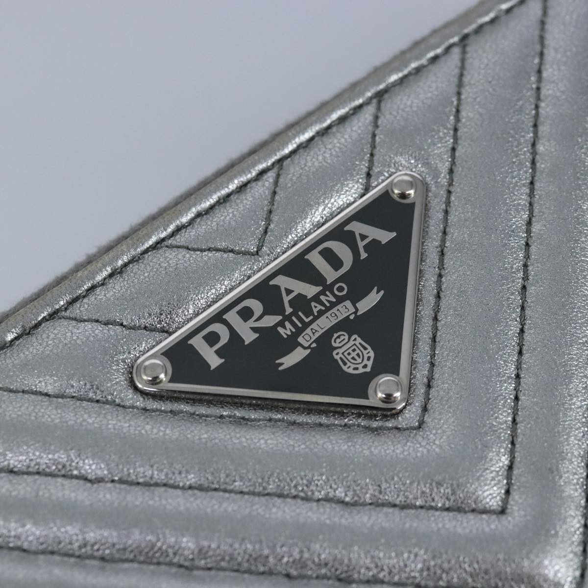 PRADA Chain Wallet Leather Silver Auth 96743