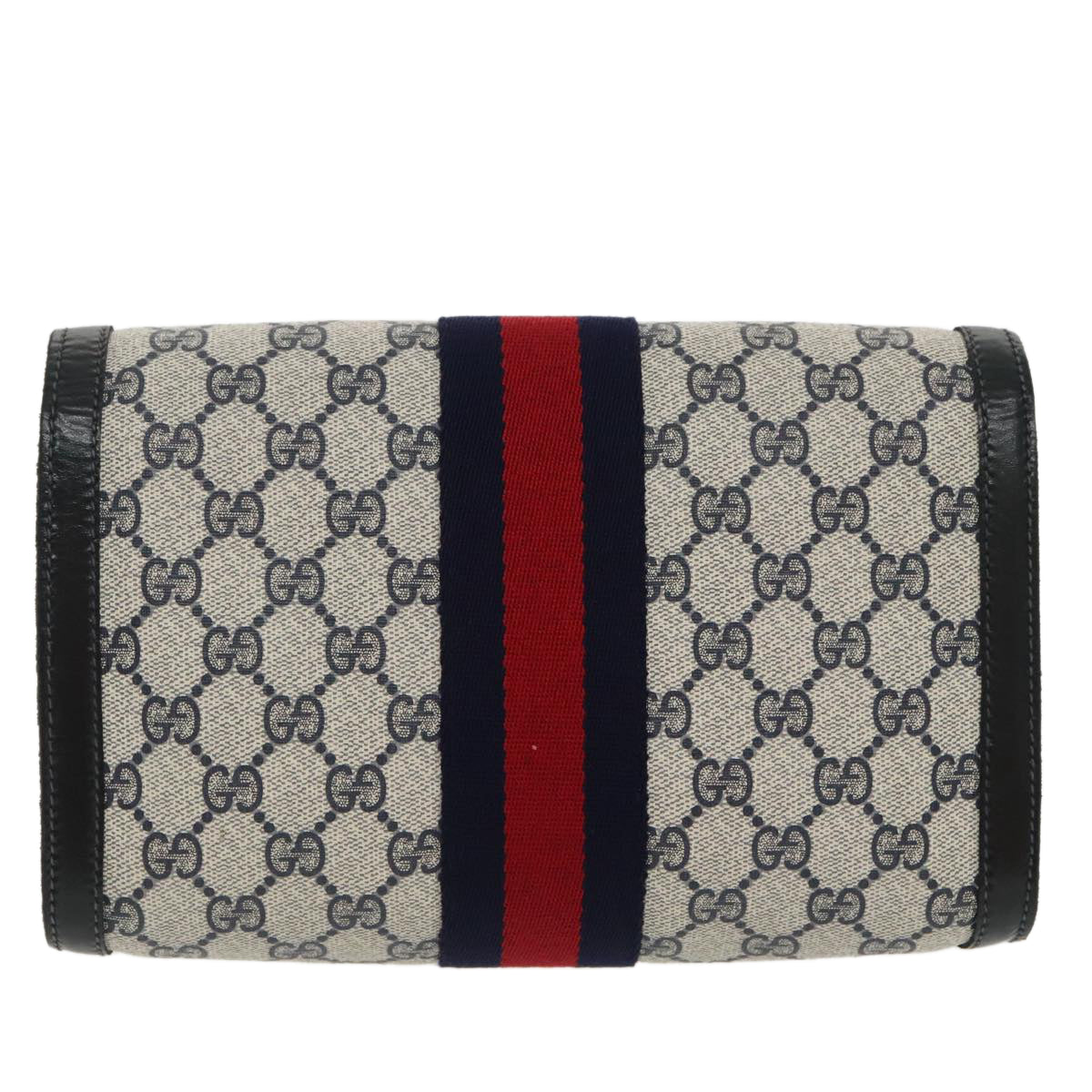 GUCCI GG Supreme Sherry Line Clutch Bag PVC Navy Red 67 014 3087 Auth 96744 - 0