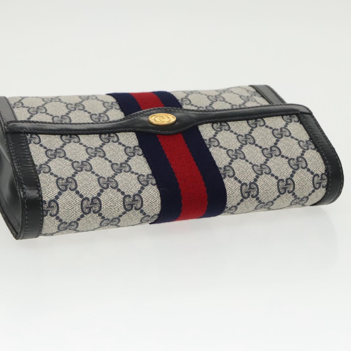 GUCCI GG Supreme Sherry Line Clutch Bag PVC Navy Red 67 014 3087 Auth 96744