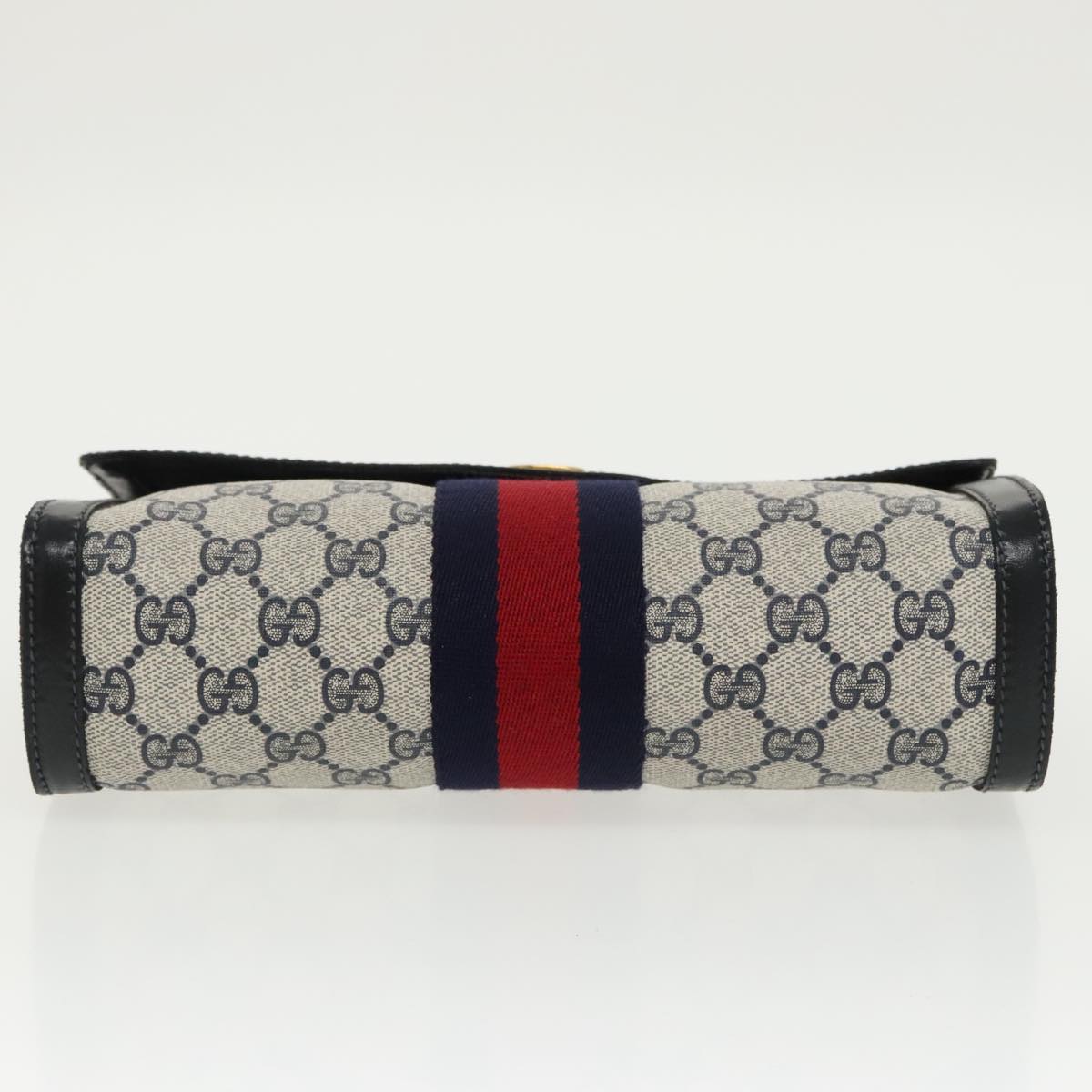 GUCCI GG Supreme Sherry Line Clutch Bag PVC Navy Red 67 014 3087 Auth 96744