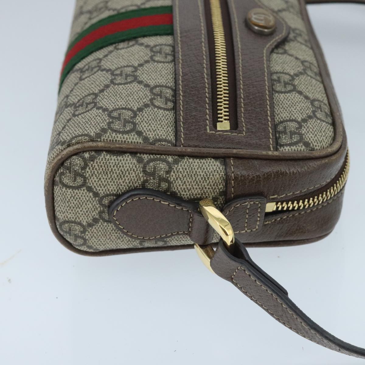 GUCCI GG Supreme Web Sherry Line Shoulder Bag PVC Beige Red 517350 Auth 96748