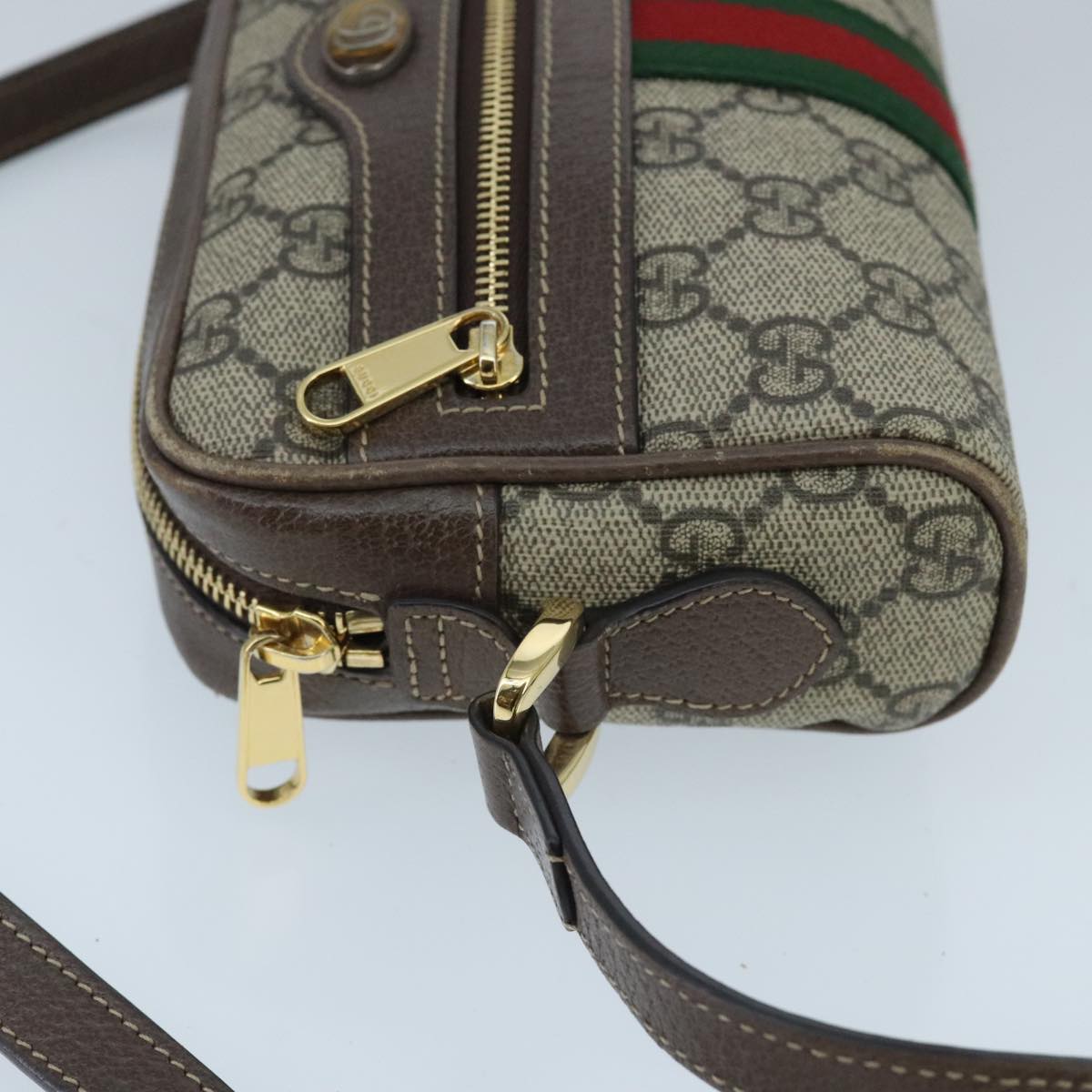 GUCCI GG Supreme Web Sherry Line Shoulder Bag PVC Beige Red 517350 Auth 96748