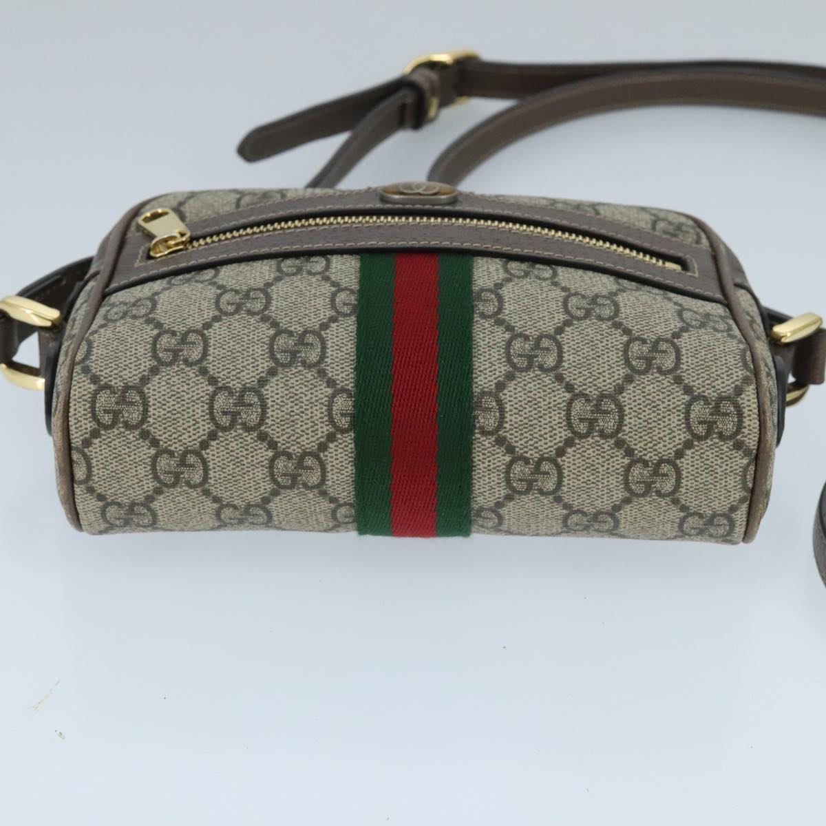 GUCCI GG Supreme Web Sherry Line Shoulder Bag PVC Beige Red 517350 Auth 96748