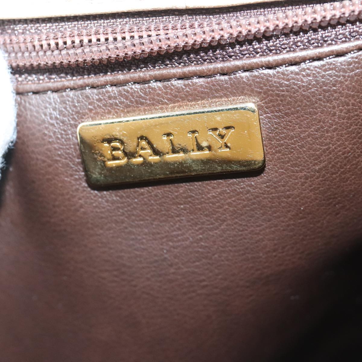 BALLY Chain Shoulder Bag Leather Beige Gold Auth 96771