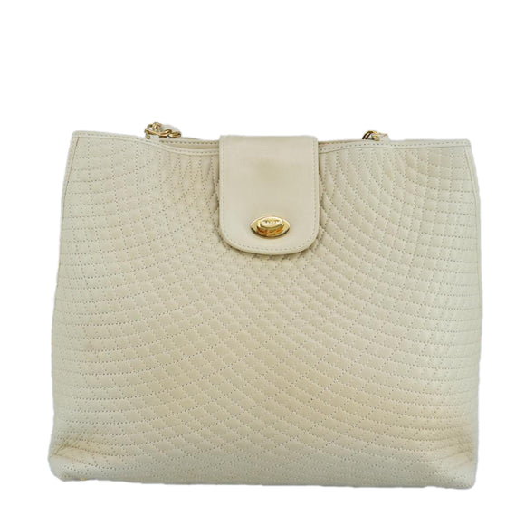 BALLY Chain Shoulder Bag Leather Beige Gold Auth 96771