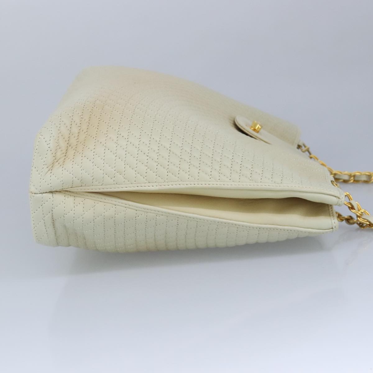 BALLY Chain Shoulder Bag Leather Beige Gold Auth 96771