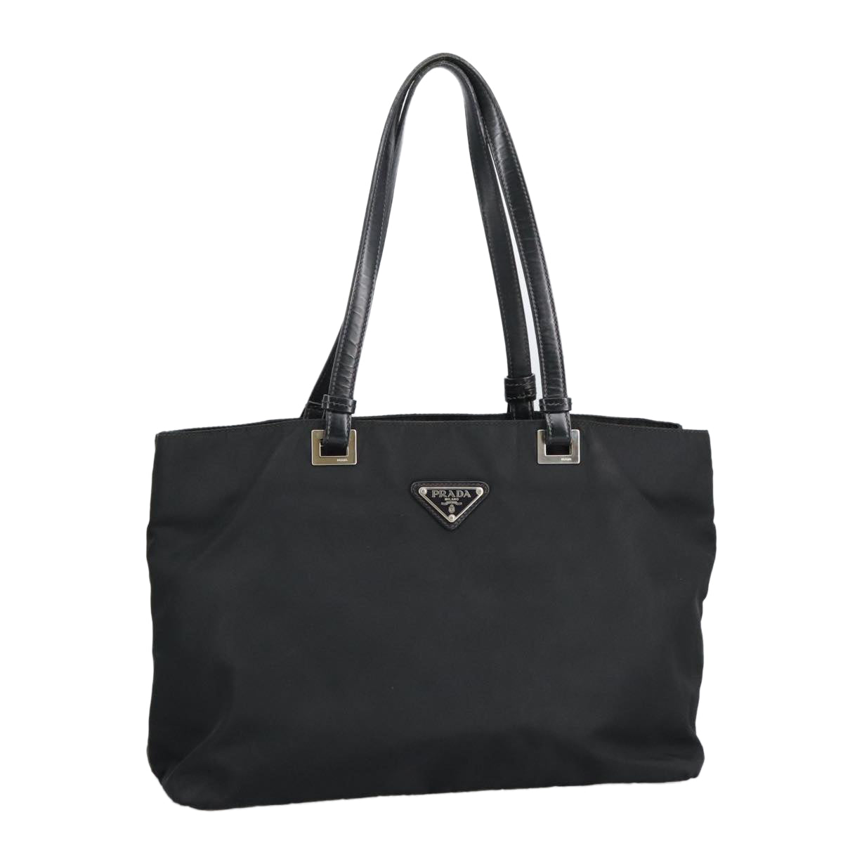 PRADA Tote Bag Nylon Black Silver Auth 96772