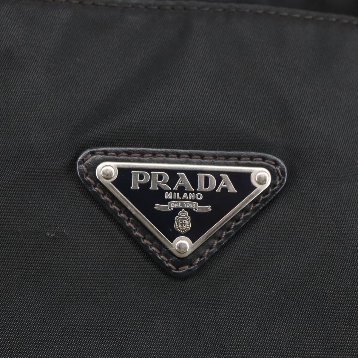 PRADA Tote Bag Nylon Black Silver Auth 96772