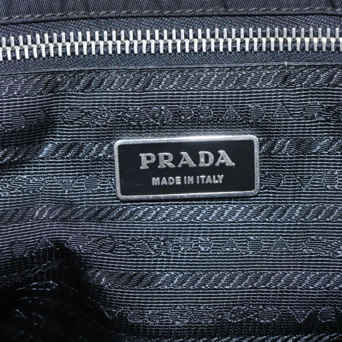 PRADA Tote Bag Nylon Black Silver Auth 96772