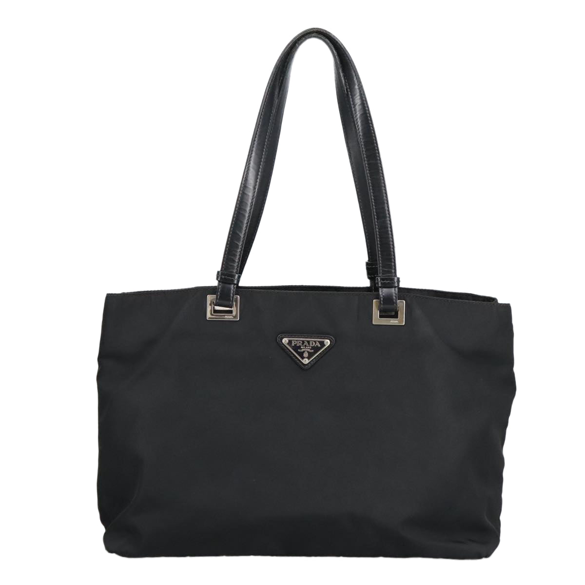 PRADA Tote Bag Nylon Black Silver Auth 96772 - 0