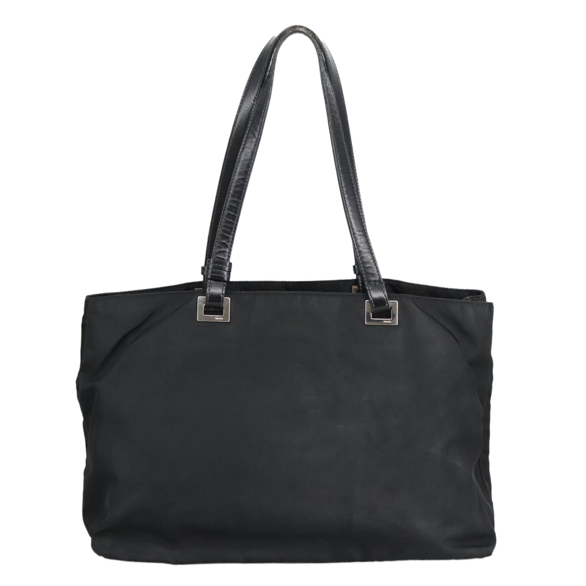 PRADA Tote Bag Nylon Black Silver Auth 96772