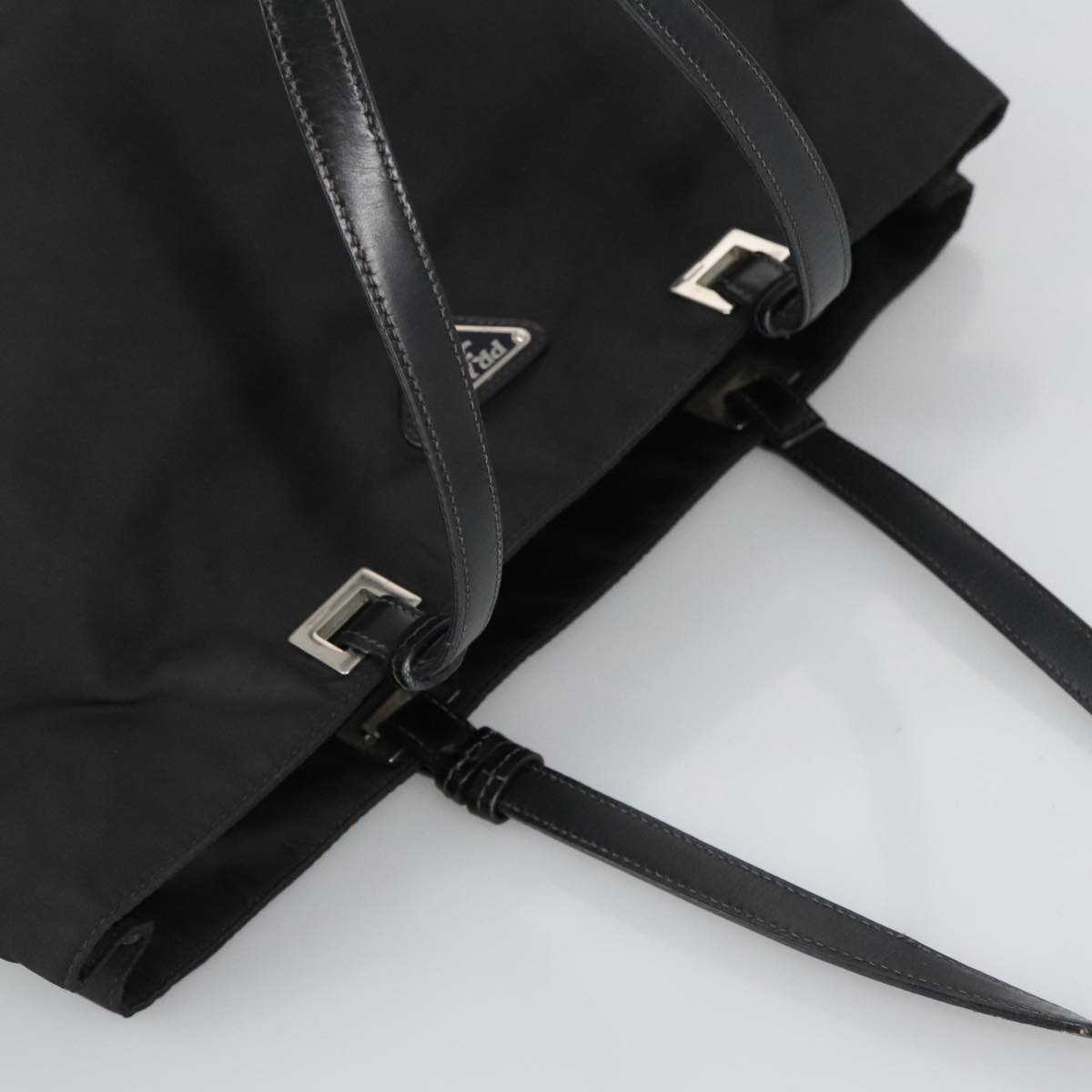 PRADA Tote Bag Nylon Black Silver Auth 96772