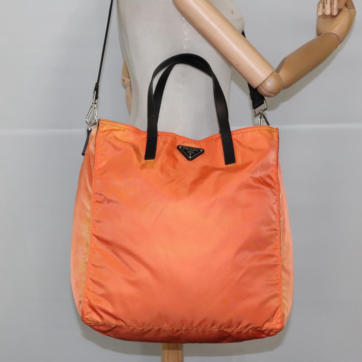 PRADA Hand Bag Nylon 2way Orange Silver Auth 96776