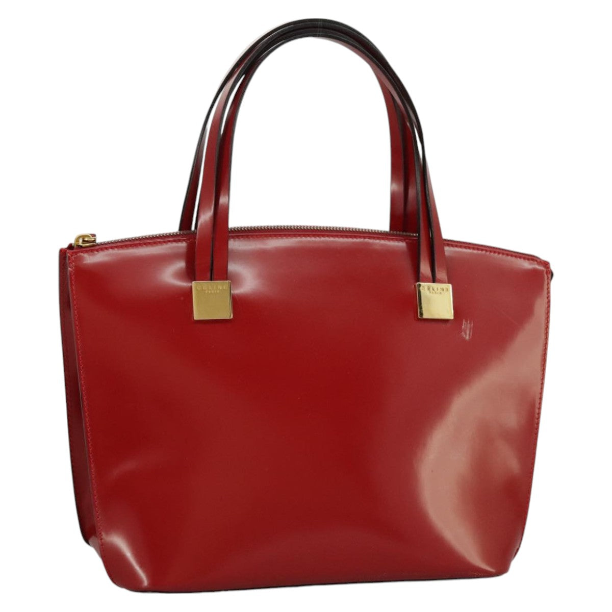 CELINE Hand Bag Patent leather Red Gold Auth 96786