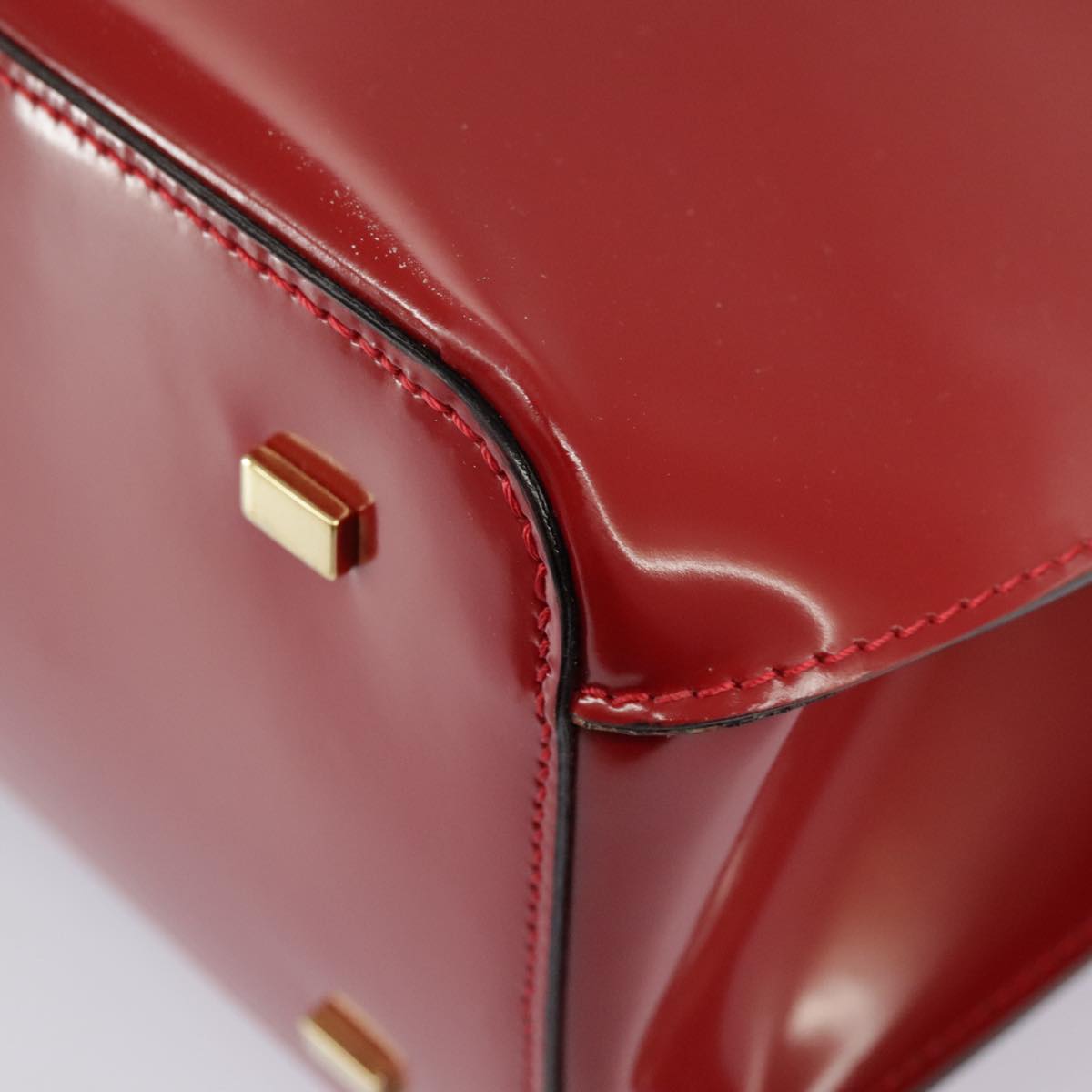 CELINE Hand Bag Patent leather Red Gold Auth 96786