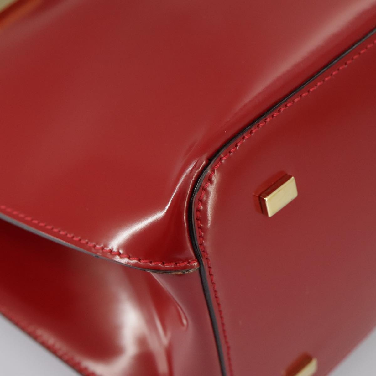 CELINE Hand Bag Patent leather Red Gold Auth 96786