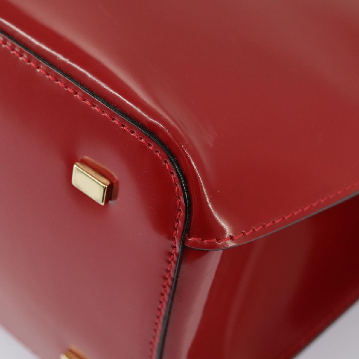 CELINE Hand Bag Patent leather Red Gold Auth 96786