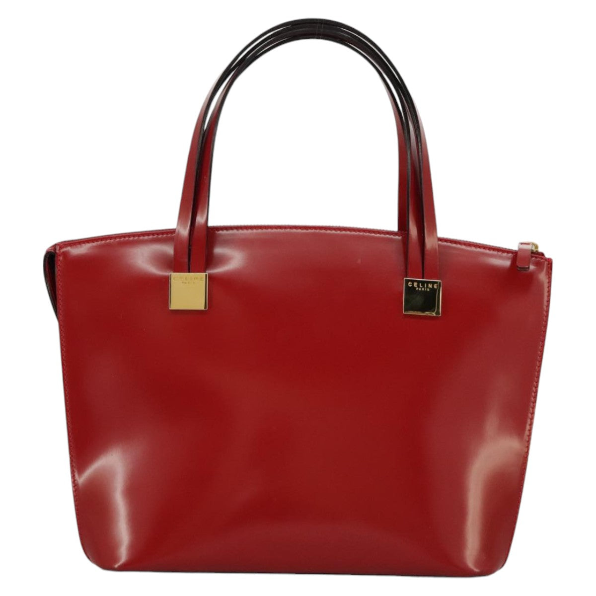 CELINE Hand Bag Patent leather Red Gold Auth 96786 - 0