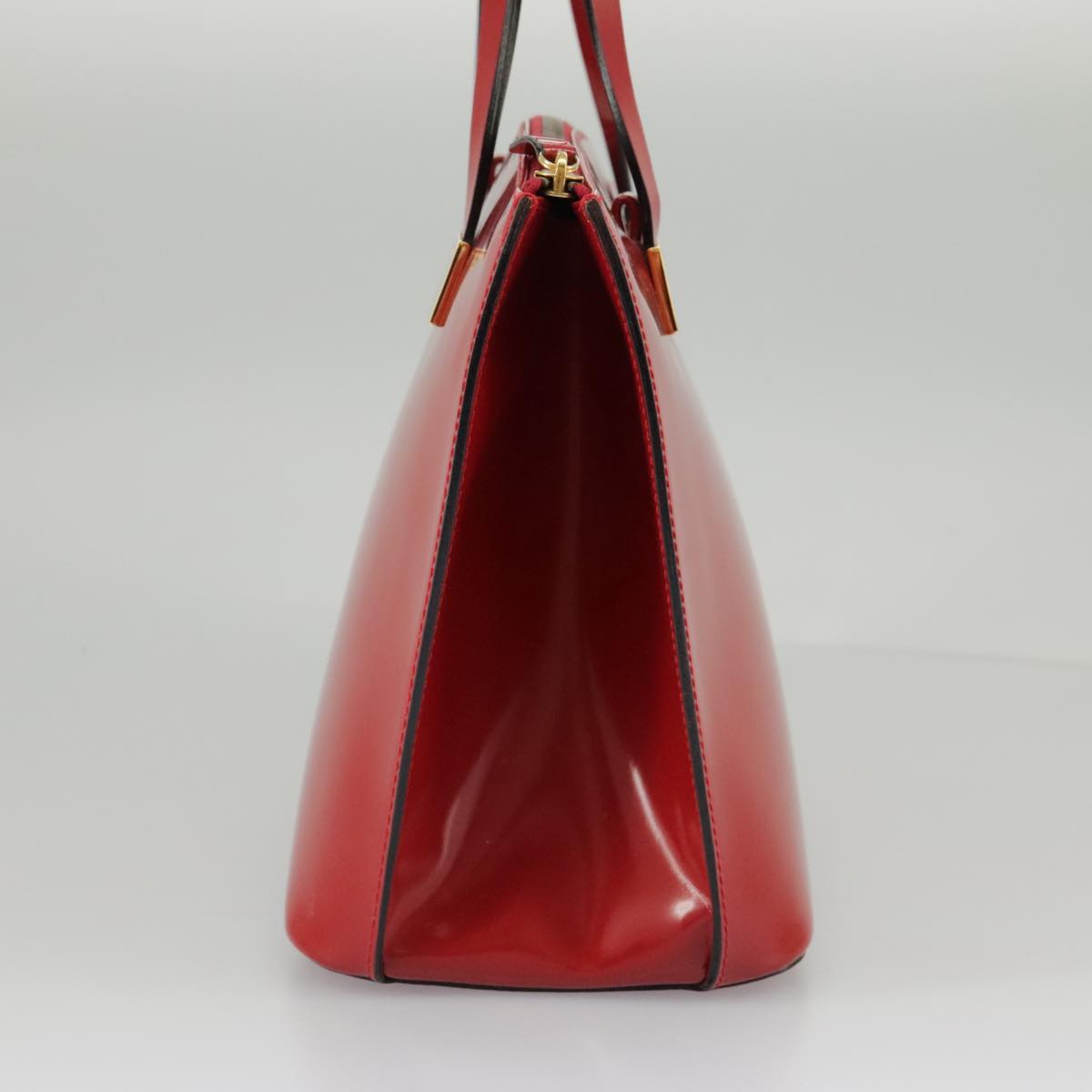 CELINE Hand Bag Patent leather Red Gold Auth 96786