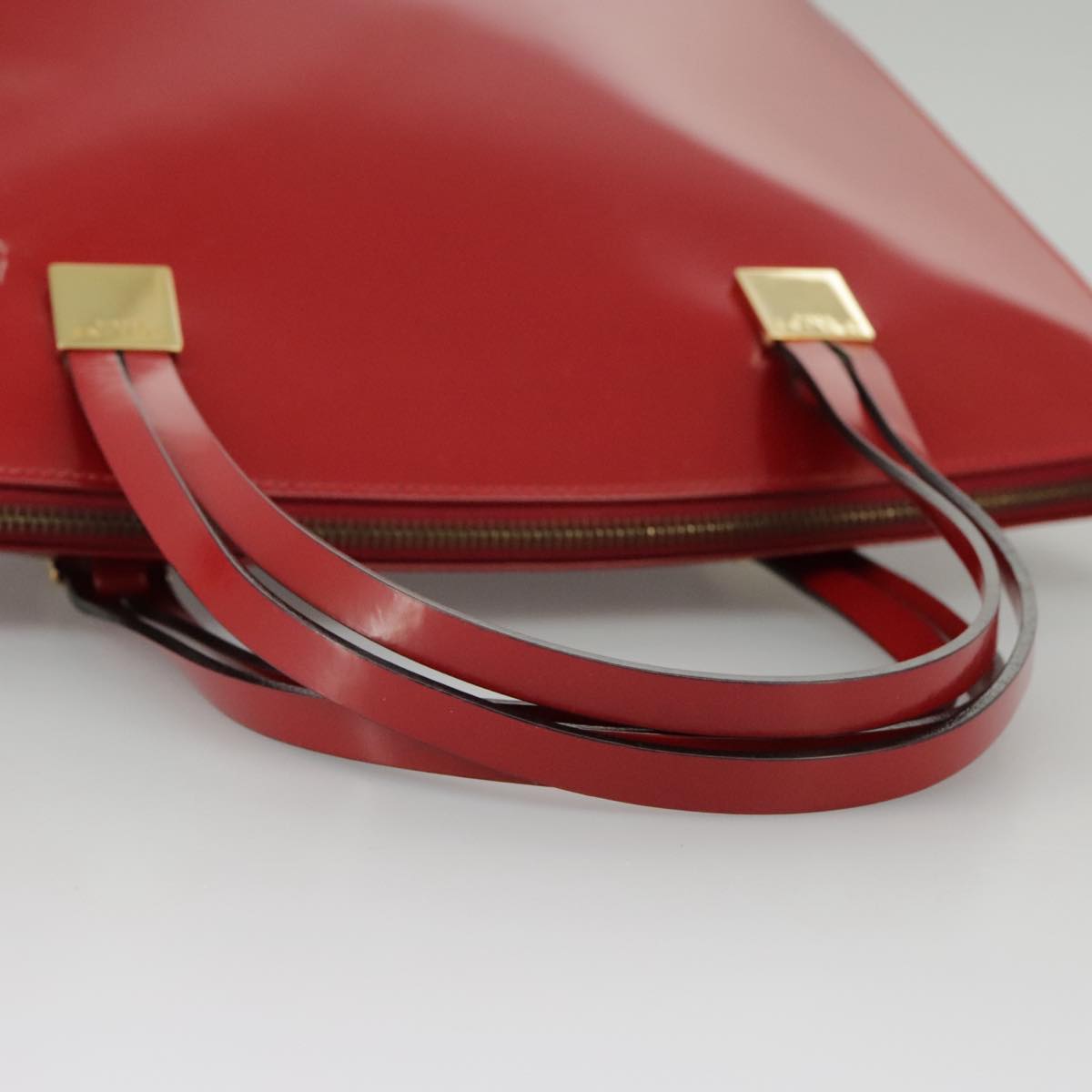 CELINE Hand Bag Patent leather Red Gold Auth 96786