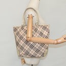 BURBERRY Nova Check Blue Label Tote Bag Nylon Beige Silver Auth 96792-21