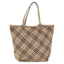 BURBERRY Nova Check Blue Label Tote Bag Nylon Beige Silver Auth 96792-13