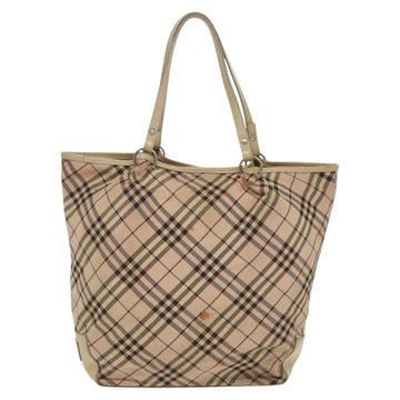 BURBERRY Nova Check Blue Label Tote Bag Nylon Beige Silver Auth 96792 - 0